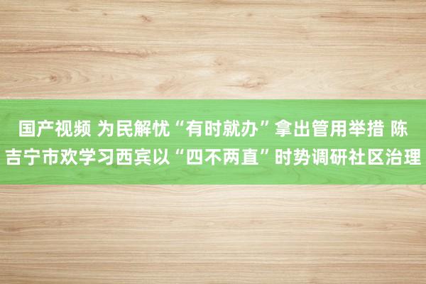 国产视频 为民解忧“有时就办”拿出管用举措 陈吉宁市欢学习西宾以“四不两直”时势调研社区治理